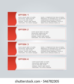 Web banner template with number options for infographic, design, business, education, presentation, website, brochure, flyer. Editable vector tags in red color.