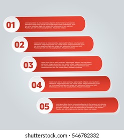 Web banner template with number options for infographic, design, business, education, presentation, website, brochure, flyer. Editable vector tags in red color.