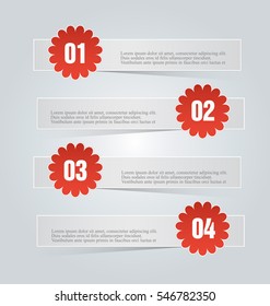 Web banner template with number options for infographic, design, business, education, presentation, website, brochure, flyer. Editable vector tags in red color.