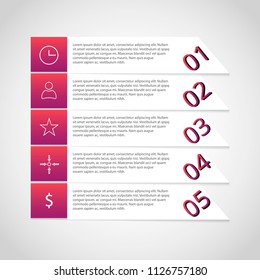 Web banner template with numbers and icons for infographic, design, business, education, presentation, website, brochure, flyer. Editable vector tags in pink color.