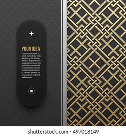 Web banner template on golden metallic background with seamless geometric pattern. Elegant luxury style.