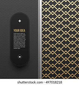 Web banner template on golden metallic background with seamless geometric pattern. Elegant luxury style.