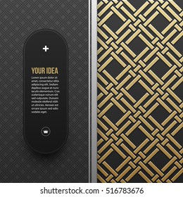 Web banner template on golden metallic background with seamless geometric pattern. Elegant luxury style.