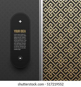 Web banner template on golden metallic background with seamless geometric pattern. Elegant luxury style.