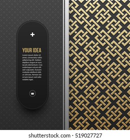 Web banner template on golden metallic background with seamless geometric pattern. Elegant luxury style.
