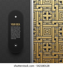 Web banner template on golden metallic background with seamless geometric pattern. Elegant luxury style.