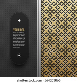 Web banner template on golden metallic background with seamless geometric pattern. Elegant luxury style.