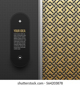 Web banner template on golden metallic background with seamless geometric pattern. Elegant luxury style.
