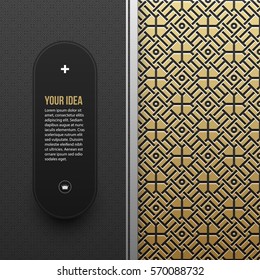 Web banner template on golden metallic background with seamless geometric pattern. Elegant luxury style.