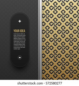 Web banner template on golden metallic background with seamless geometric pattern. Elegant luxury style.