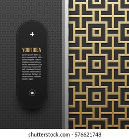Web banner template on golden metallic background with seamless geometric pattern. Elegant luxury style.