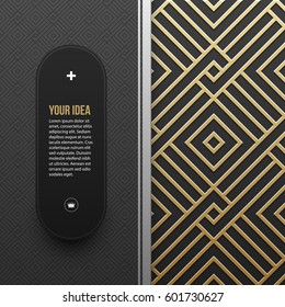 Web banner template on golden metallic background with seamless geometric pattern. Elegant luxury style.