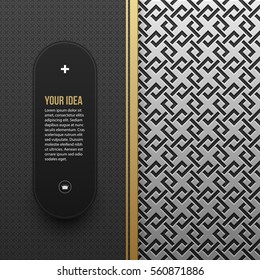 Web banner template on silver/platinum metallic background with seamless geometric pattern. Elegant luxury style.