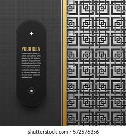 Web banner template on silver/platinum metallic background with seamless geometric pattern. Elegant luxury style.