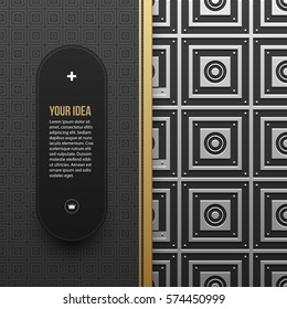 Web banner template on silver/platinum metallic background with seamless geometric pattern. Elegant luxury style.