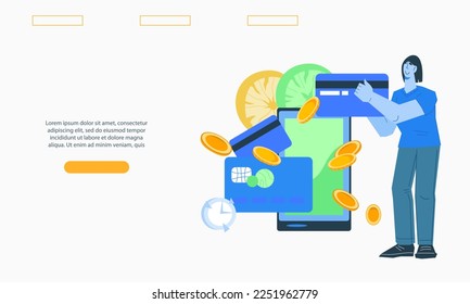 Web banner template for online banking and payment app. Online and mobile payments and NFC, flat vector illustration for website or landing page.