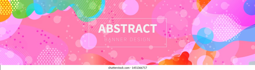 Web banner template with pink abstract design. Colored organic liquid and geometric shapes. Header, footer, flyer background
