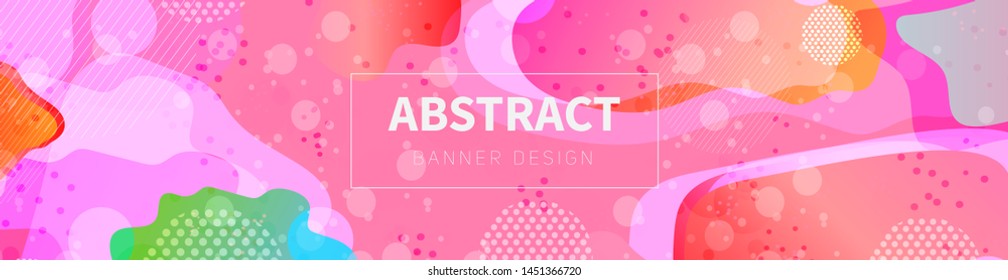 Web banner template with pink abstract design. Colored organic liquid and geometric shapes. Header, footer, flyer background