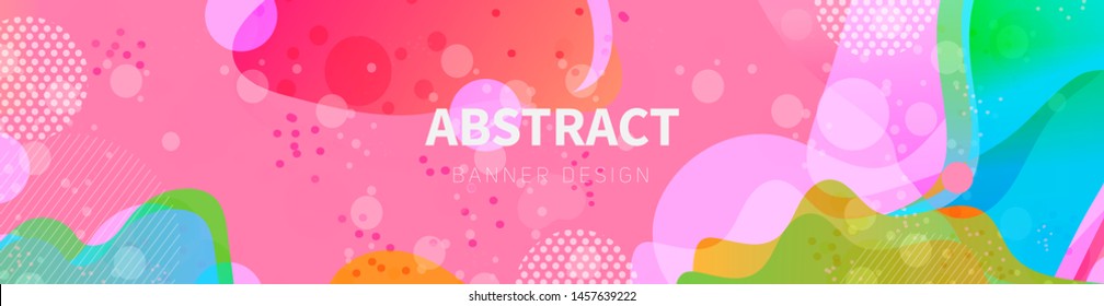 Web banner template with pink abstract design. Colored organic liquid and geometric shapes. Header, footer, flyer background