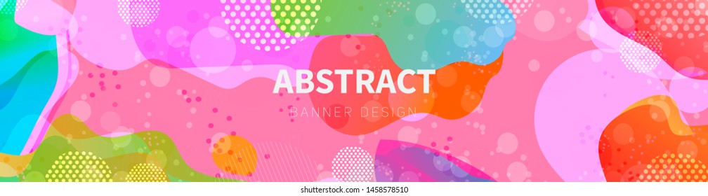 Web banner template with pink abstract design. Colored organic liquid and geometric shapes. Header, footer, flyer background