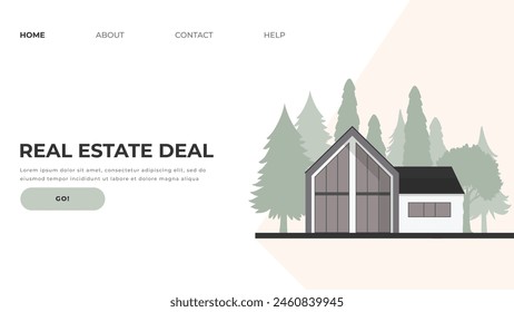 Web banner template for a real estate agency or construction company, broker, buy or rent a house in the style of a flat cartoon to advertise a property sale.
