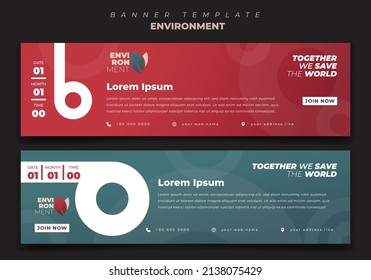 Web banner template with red and green background for environment design