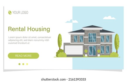 Web banner template for renting or buying a home. Concept of finding real estate, houses to buy or rent. Vector illustration