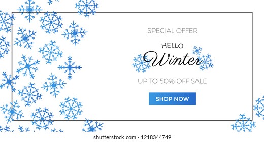 Web banner template with snowflakes. Winter design for sale banner, vector illustration EPS 10