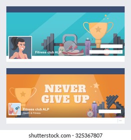 Web banner. The template for the social network. Illustration for a fitness club. Cover Template