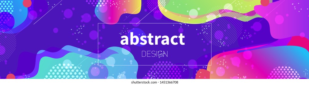 Web banner template with space shining effect. Multicolored abstract design with organic liquid and geometric shapes - nebulas and comets. Header, footer, flyer background