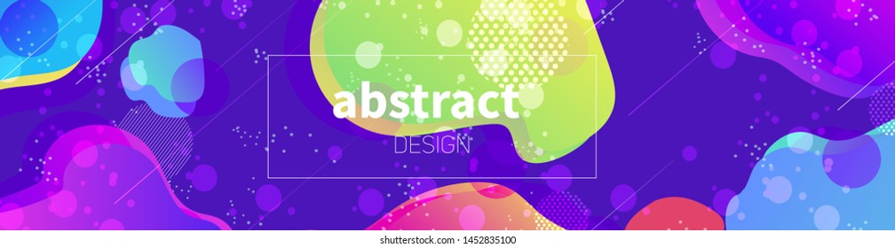 Web banner template with space shining effect. Multicolored abstract design with organic liquid and geometric shapes - nebulas and comets. Header, footer, flyer background