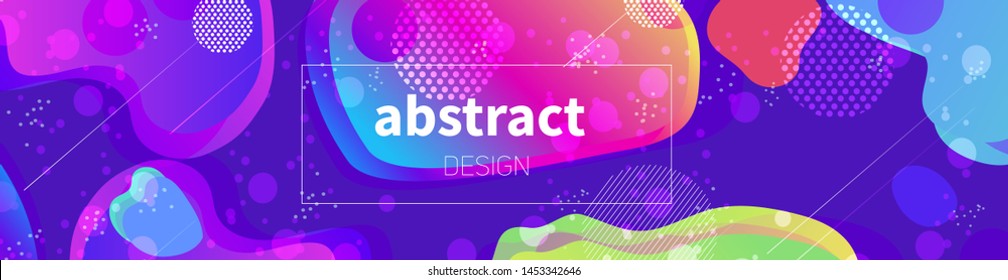 Web banner template with space shining effect. Multicolored abstract design with organic liquid and geometric shapes - nebulas and comets. Header, footer, flyer background