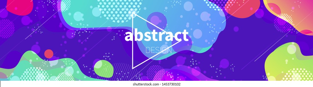 Web banner template with space shining effect. Multicolored abstract design with organic liquid and geometric shapes - nebulas and comets. Header, footer, flyer background
