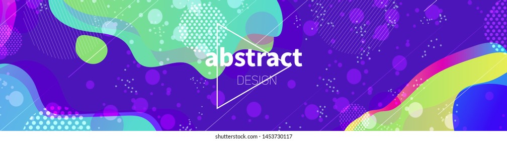 Web banner template with space shining effect. Multicolored abstract design with organic liquid and geometric shapes - nebulas and comets. Header, footer, flyer background