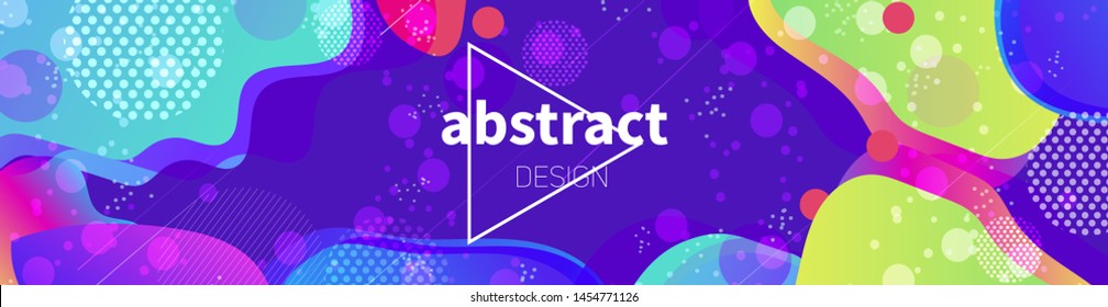 Web banner template with space shining effect. Multicolored abstract design with organic liquid and geometric shapes - nebulas and comets. Header, footer, flyer background