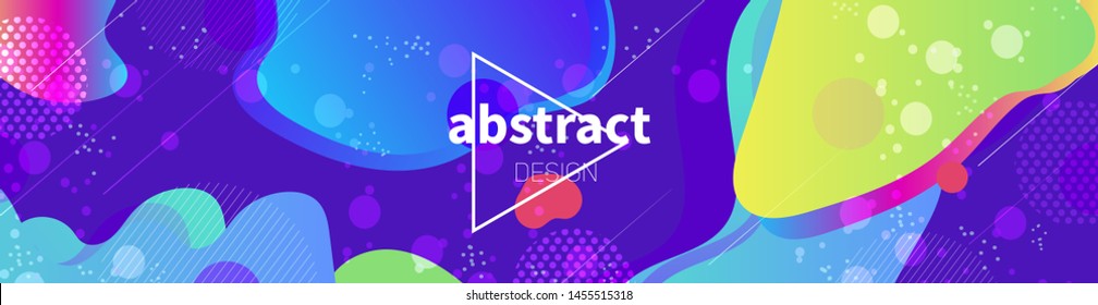 Web banner template with space shining effect. Multicolored abstract design with organic liquid and geometric shapes - nebulas and comets. Header, footer, flyer background
