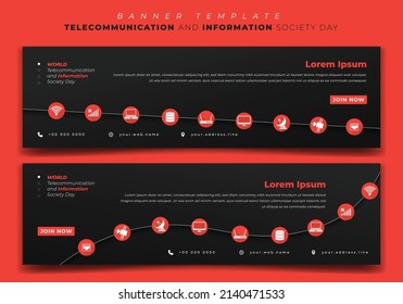 Web Banner template for telecommunication and information society day with technology icons design