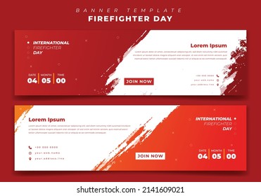 Web banner template with white grunge and orange background for firefighter day in landscape design