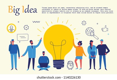 Web banner templates with flat icons of big idea, creative thinking. Modern vector illustration concept for website or infographics.