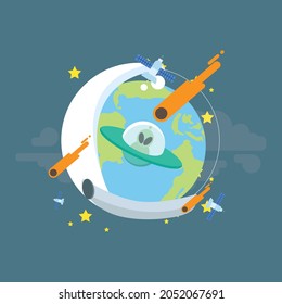 plantillas de banner web. Espacio. Ilustración vectorial plana. Invitación de fiesta espacial galaxia o diseño de tarjeta.