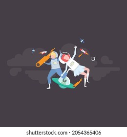 Plantillas de banner Web. Patrón sin costuras en el espacio. Planetas y estrellas. Ilustración de dibujos animados. ilustración vectorial. Invitación de fiesta espacial galaxia o diseño de tarjeta.