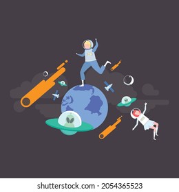 Plantillas de banner Web. Patrón sin costuras en el espacio. Planetas y estrellas. Ilustración de dibujos animados. ilustración vectorial. Invitación de fiesta espacial galaxia o diseño de tarjeta.