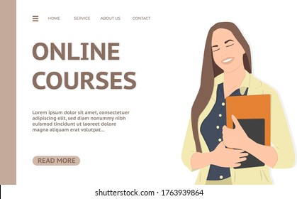 Web banner in trend colors for online studying, courses and library start page, flat illustration