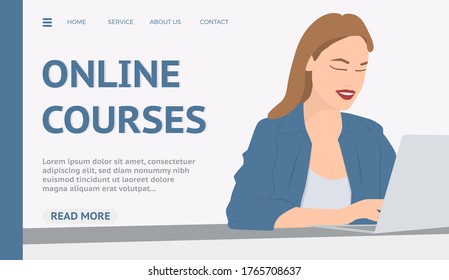 Web banner in trend colors for online studying, courses and library start page, flat illustration