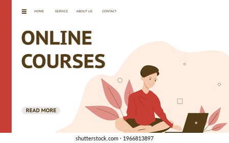 Web banner in trend colors for online studying, courses and library start page, flat illustration