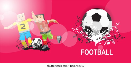 web banner with two cartoon football players. Soccer player at the stadium