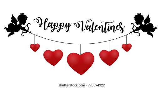 web banner for valentine's day sale. beautiful background with hearts and cupids