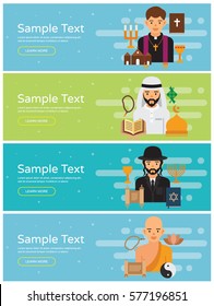Web Banner Vector Characters Collection.Set of 4 different professions in flat style.
Christian, Islamic, Jewish, Monk