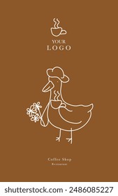 Web banner vector, coffee shop menu design. Restaurant menu design. Hand-drawn goose with cup of coffee vector illustration.
