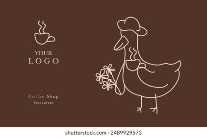 Web Banner Vektorgrafik, Coffee Shop Menü Design. Design der Speisekarte. Handgezeichnete Gans mit Tasse Kaffee-Vektorillustration.